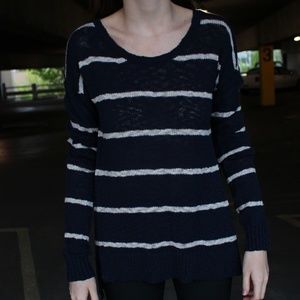 Navy Blue and White Striped Knitted Sweater